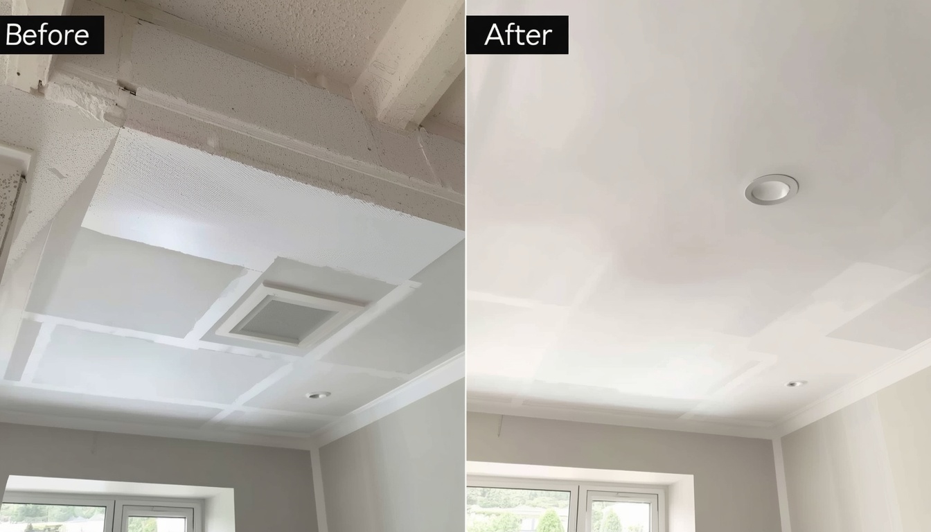 Before and after of a new-build suspended ceiling installation in Gillingham